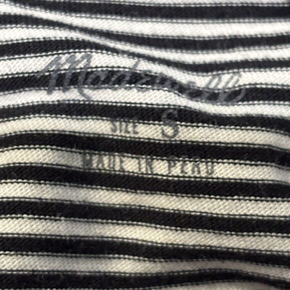 Madewell Knot-Front Tie Black White Stripe Short Sleeve Cotton Women's Tee Small - Picture 2 of 12
